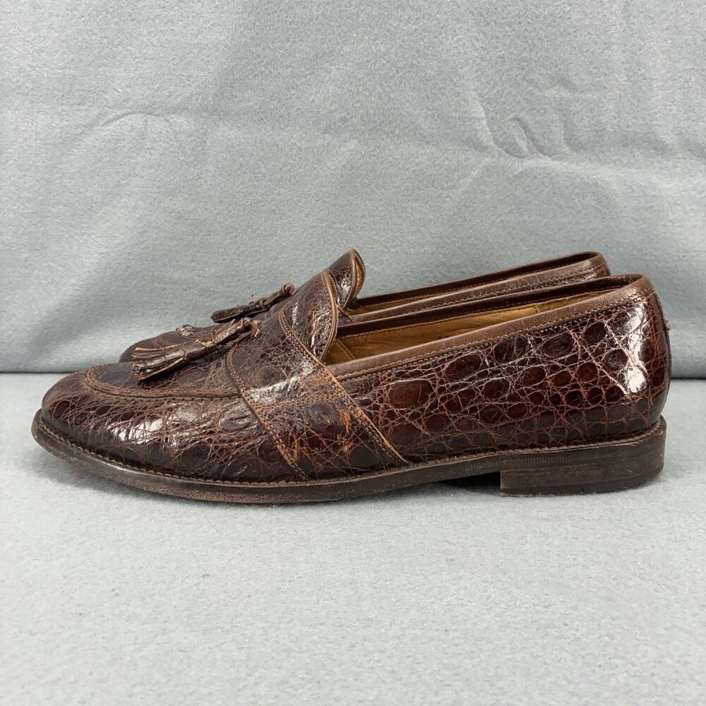 Zelli Genuine Crocodile Tassel Loafers Men’s 9.5M Brown Handmade Italy